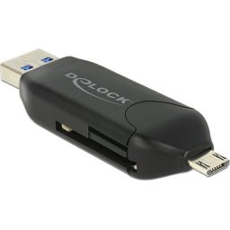 DeLOCK Micro USB OTG card reader + USB 3.0 A plug (black)