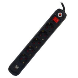 Prelungitor PRELUNGITOR SPACER, Schuko x 5, conectare prin Schuko (T), USB x 2, cablu 4.5 m, 16 A, max. 3500W, protectie supratensiune, Negru, "PP-5-45B-USB" (include TV 0.8lei)