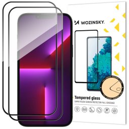 Folie Protectie Ecran WZK pentru Apple iPhone 14 Pro Max, Sticla securizata, Full Cover, Full Glue, set 2 buc, Neagra