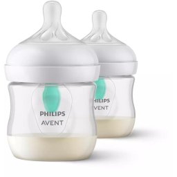 Set 2 biberoane Philips Avent Natural Response SCY670/02, cu dispozitiv anticolici AirFree, 125 ml, tetina care functioneaza ca sanul mamei, cu debit 2, tetina fara scurgeri, +0 luni, fara BPA, usor de curatat