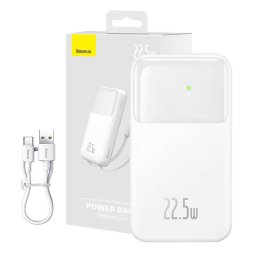 Baterie externa Comet 10000 mAh, Display, 22.5W, Cablu USB-C inclus, Alb