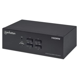 Switch Manhattan HDMI KVM Switch 4-Port, 4K@30Hz, USB-A/3.5mm Audio/Mic Connections, Cables included, Audio Support, Control 4x computers from one pc/mouse/screen, USB Powered, Black, Three Year Warranty, Boxed