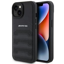 Husa MERCEDES AMG Leather Debossed Lines - Husă piele - compatibil cu Apple iPhone 15 - culoare Negru