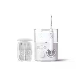 Irigator oral Irigator bucal tehnologie Quad Stream, 600 ml, 4 moduri de curatare, 10 niveluri de intensitate, 4 capete de curatare, toc de depozitare pentru capete, Alb