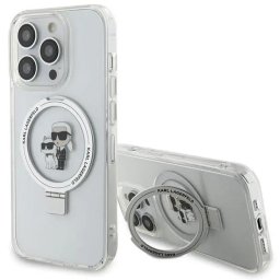 Husa Karl Lagerfeld Ring Stand Karl&Choupette MagSafe case for iPhone 13 Pro Max - white