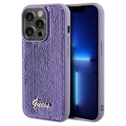 Husa Guess Sequin Script Metal case for iPhone 14 Pro Max - purple