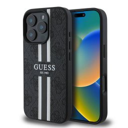 Husa Guess Hardcase 4G Printed Stripes MagSafe (GUHMP16XP4RPSK) - Carcasă rigidă - compatibil cu Apple iPhone 16 Pro Max - MagSafe - culoare Negru