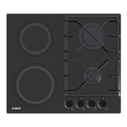 Plita PSVG-622BG1, 2 arzatoare pe gaz, 2 arzatoare electrice, L 60 cm, Negru