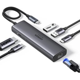 Hub Type-C la 2x USB3.2, 2x Type-C, HDMI, RJ45, PD100W, 10Gbps, 1000Mbps - (45000) - Gray