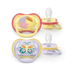 Set 2 suzete Philips Avent Ultra Air SCF087/04 care lasa pielea bebelusului sa respire, ortodontice, fara BPA, 0-6 luni, colorat,galben
