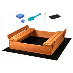Children's wooden sandpit with cover and benches Baby Mix 100x100 cm