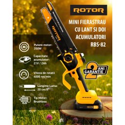 Mini drujba 8" pe acumulator cu 2 acumulatori 21V /2Ah si incarcator ROTOR RBS-82