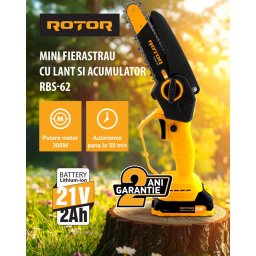 Mini drujbă 6" RBS-62 ROTOR, 1 acumulator 21V/2Ah, 1 x incarcator