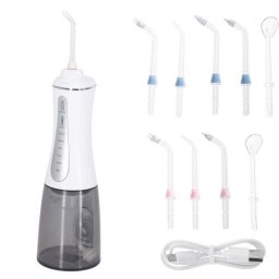 Irigator oral Irigator bucal fără fir, 5 programe, 150 PSI, 10 capete, rezervor 350 ml, USB-C, Alb