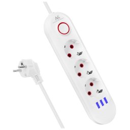 Prelungitor Maclean power strip, 3 socket extension + 3xUSB, 110-240V AC 50/60Hz, 2.1A max 2500W, 1.5m, white, MCE394 W