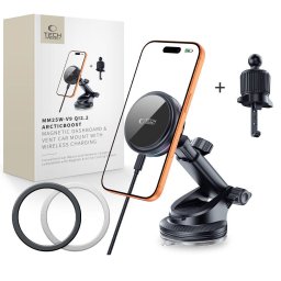 Suport Auto Tech Protect V9 ArcticBoost Magnetic MagSafe Bord Ventilatie Cu Incarcare Wireless 25W Qi2.2 Black