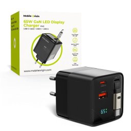Cablu date/încărcare Mobile Origin PW2 GaN Display, 65W, USB-C retractabil + USB-C + USB-A, Universal