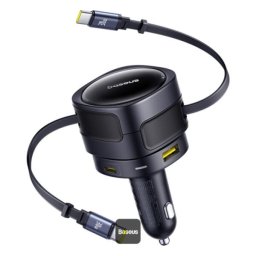 Quick Charge 90W, 1 x USB, cablu retractabil integrat 2 x USB Type-C, pt. bricheta auto, negru "C00035507121-03" (timbru verde 0.18 lei) - 6932172682606