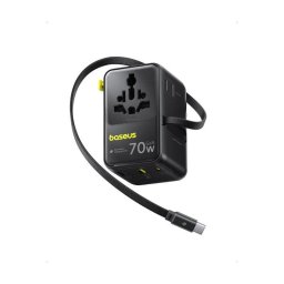 Incarcator de retea EnerCore CG11, 70W, adaptor universal de retea, 2 x AC, 2 x USB, 2 x USB Type-C, cablu retractabil USB Type-C, negru
