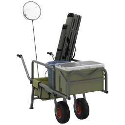 Carucior de pescuit cu 2 roti, verde, otel vopsit electrostatic GartenMobel Dekor