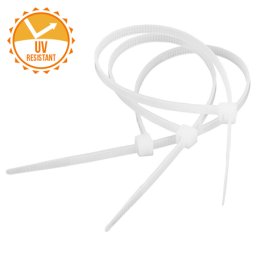 Coliere de cablu din plastic rezistente UV 4,8 x 400 mm, albe, set 100 buc