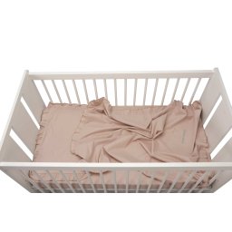 Set lenjerie patut bebe din bumbac roz, brodat, cu volan, 60x120 cm
