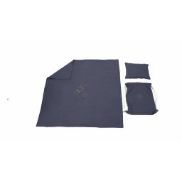 Set bebelusi SomnArt cu paturica, perna si rucsac din in, albastru