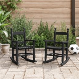 Scaune balansoar pentru copii, 2 buc., negru, lemn masiv plop GartenMobel Dekor