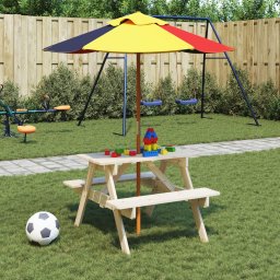 Masa de picnic pentru 4 copii, cu umbrela, lemn masiv brad GartenMobel Dekor