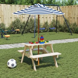Masa de picnic pentru 4 copii, cu umbrela, lemn masiv brad GartenMobel Dekor