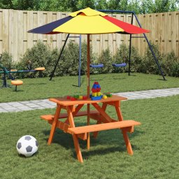 Masa de picnic pentru 4 copii, cu umbrela, lemn masiv brad GartenMobel Dekor
