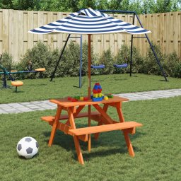 Masa de picnic pentru 4 copii, cu umbrela, lemn masiv brad GartenMobel Dekor