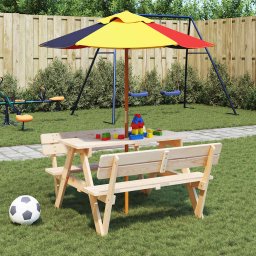 Masa de picnic pentru 4 copii, cu umbrela, lemn masiv brad GartenMobel Dekor