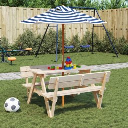 Masa de picnic pentru 4 copii, cu umbrela, lemn masiv brad GartenMobel Dekor