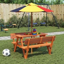Masa de picnic pentru 4 copii, cu umbrela, lemn masiv brad GartenMobel Dekor