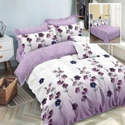 Lenjerie de pat finet 6 piese, mov floral, 200x230, Extra