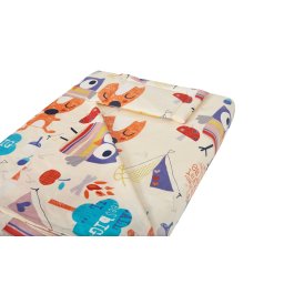 Lenjerie pentru patut bebe SomnArt crem, 3 piese, model Bufnite Mari