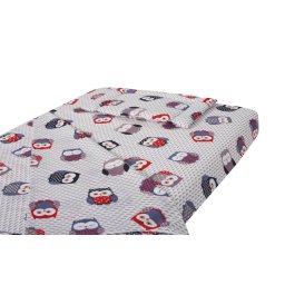 Lenjerie pentru patut bebe SomnArt, 3 piese, bumbac, Bufnite Mici, 60x120 cm