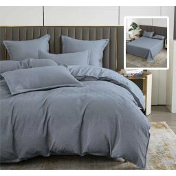 Lenjerie de pat 6 piese antracit Natur Uni Baroque 200x230 cu 4 fete de perna