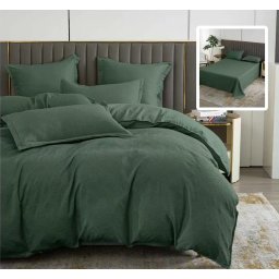 Lenjerie de pat 6 piese verde Natur Uni Baroque, 200x230, pentru pat dublu