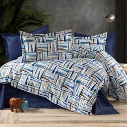 Lenjerie de pat 4 piese din bumbac Ranforce albastra, 200x230, RNFN 251