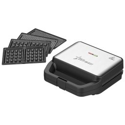 Sandwich maker STARCREST SSM-3180BX, 800 W, 3 tipuri de placi detasabile cu invelis ceramic: grill sandwich triunghi vafe, Dimensiune placi 21.6 x 12 cm, Negru Inox