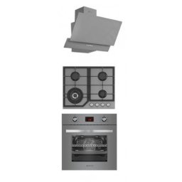 Cuptor Pachet cuptor electric incorporabil, plita gaz si hota decorativa sticla Terza Modern Parma Glass Grey Studio Casa, 6 functii, Ventilator, Display Touch control, Timer digital, Sticla gri