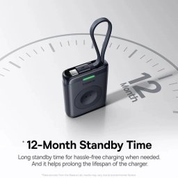 Baterie externa EnerFill FW11, 1640mAh, compatibil cu Apple Watch, 5W, cablu integrat 1 x USB Type-C, negru