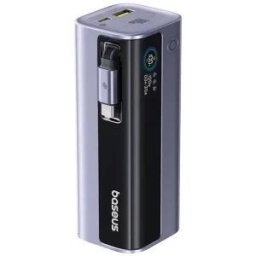 Baterie externa EnerGeek GR11, 10000 mAh, 1x USB, 2x USB-C, 100 W, Display, Cablu USB-C integrat Gri