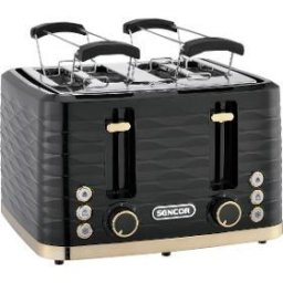 Prajitor de paine STS 7551BK 1600W, 4 fante / felii, 7 trepte de rumenire, funcție decongelare și reîncălzire, Negru/Auriu