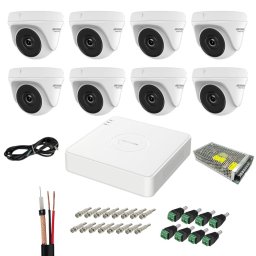 Sistem de supraveghere Hikvision cu functii inteligente, 8 camere, 5MP, Infrarosu 20m, DVR, Accesorii montaj incluse, Vizualizare imagini pe mobil
