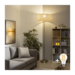 Brilagi - Lampadar LED CERIA, 1 x E27, 40 W, 230 V, Ø 40 cm, bambus/crom mat