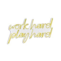 Decor de perete Re-Bloom, Work Hard Play Hard, LED, PVC, alb/galben, 55 x 36 x 2 cm