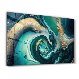 Tablou decorativ Re-Bloom, sticla temperata, albastru/verde/auriu, 70 x 110 cm